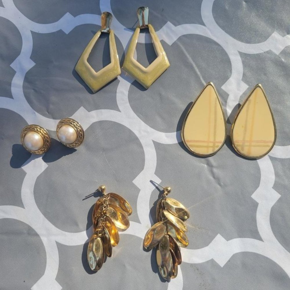 Set of 4 1980's Goldtone Pierced Earrings